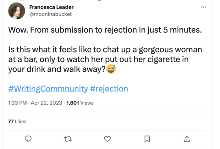 Tweet about rejected submission in five minutes